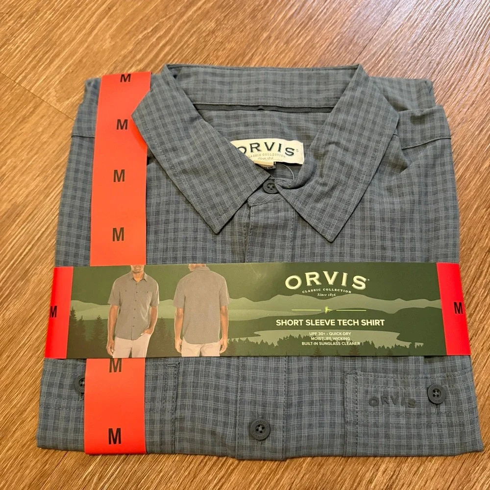 Orvis Classic Short Sleeve Tech Shirt Green/Gray Plaid Mens Medium NWT